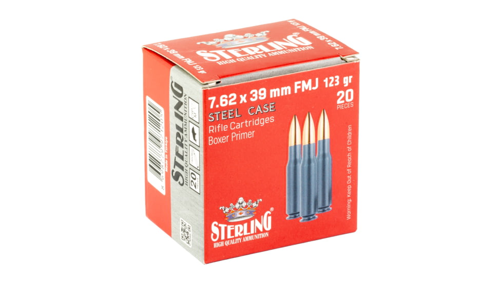Sterling Steel Case Select, 7.62X39mm, 123 Grain, Full Metal Jacket, Steel Cased, 20 Round Box