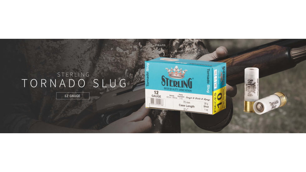 Sterling Sterling Tornado Slugs 12Ga 1 oz 2 3/4in Centerfire Shotgun Slug Ammunition, 10 Rounds, 96045