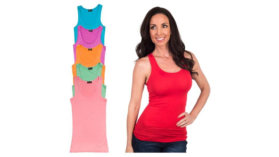 Womens Racerback Tank - 6pk - Hemlock, Radiant Orchid, Scuba Blue, Strawberry Ice, Tangerine, Tomato, Multicolor, Large