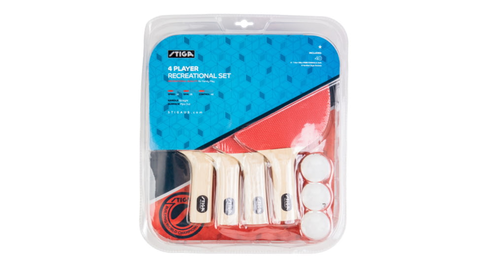 STIGA Classic 4-Player Table Tennis Racket Set, Red/Black, T1335