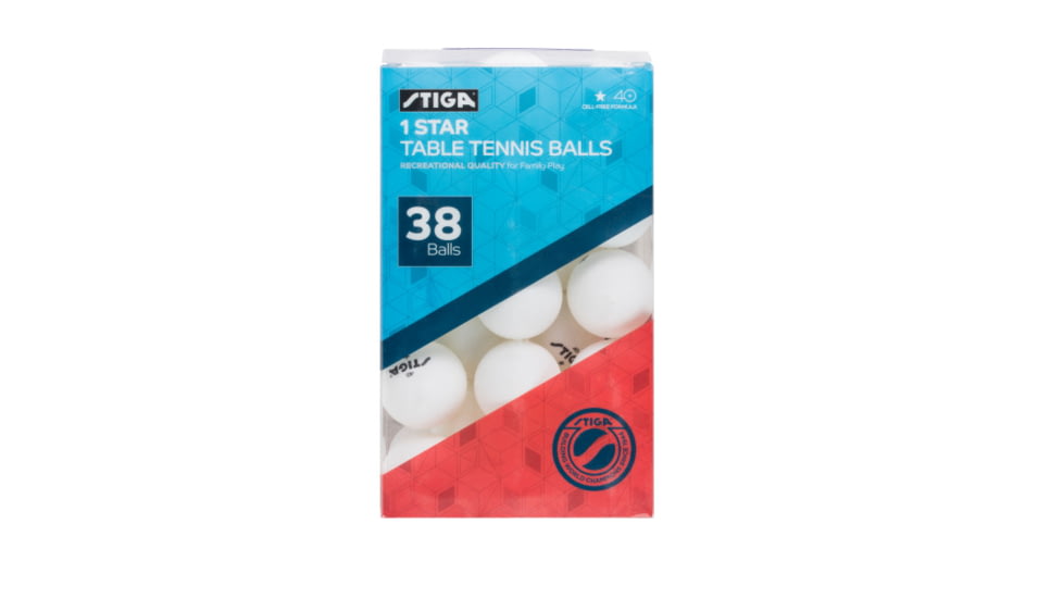 STIGA One-Star 38-Pack Table Tennis Balls, White/Black, T1450