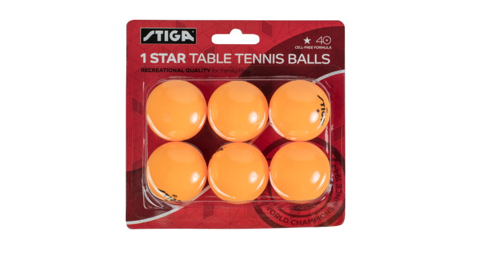 STIGA One-Star Table Tennis Balls, 6-Pack, Orange/Black, T1411