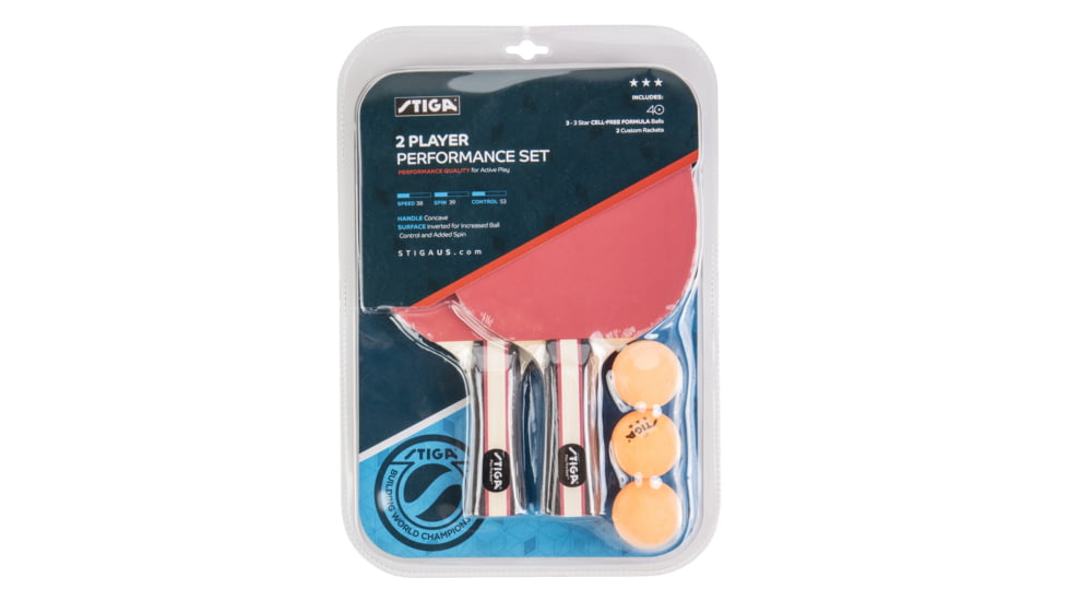 STIGA Performance 2-Player Table Tennis Racket Set, Brown / Red, T1363