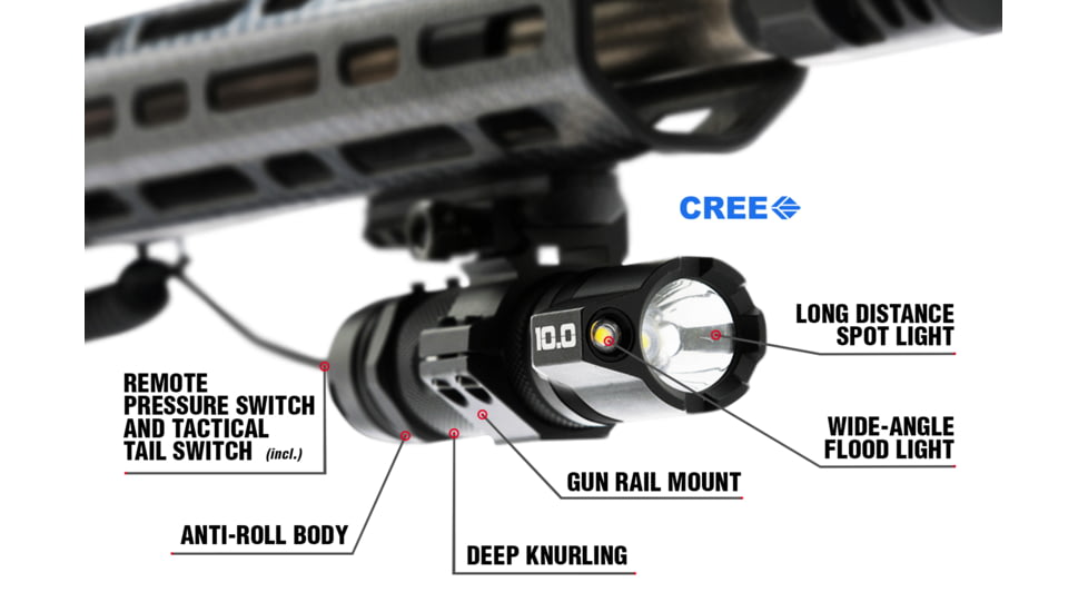 STKR Concepts BAMFF Tactical Mounted Light w/Switch, 18650 Rechargeable Lithium, 1000 Lumens, Black, 00120, EDEMO3