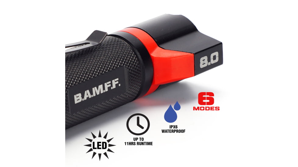 STKR Concepts BAMFF 8.0- 800 Lumens Rechargeable Dual LED Flashlight, Black/ Red, 00341