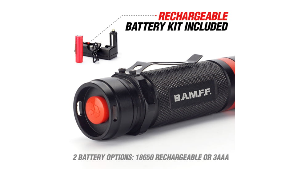 STKR Concepts BAMFF 8.0- 800 Lumens Rechargeable Dual LED Flashlight, Black/ Red, 00341