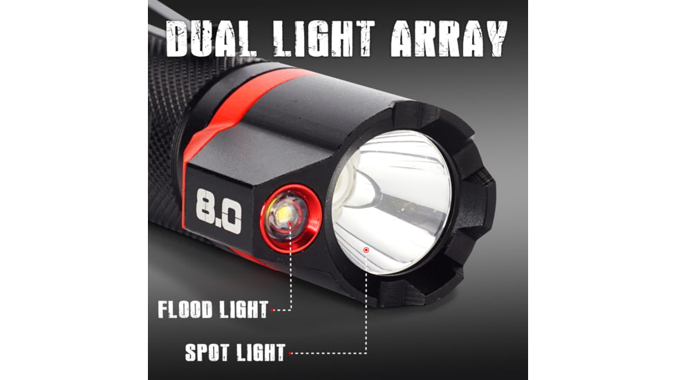 STKR Concepts BAMFF 8.0- 800 Lumens Rechargeable Dual LED Flashlight, Black/ Red, 00341