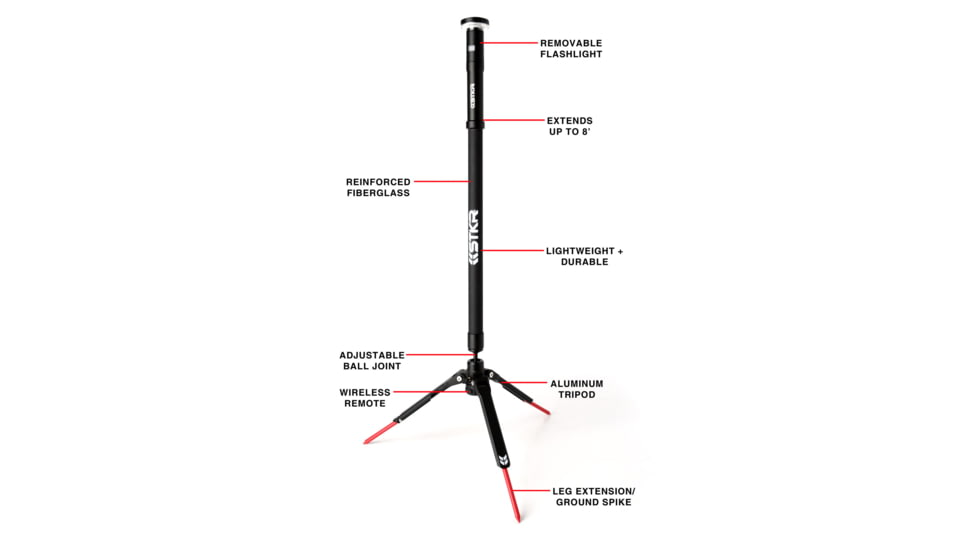STKR Concepts Fli PRO Telescoping Canopy Light, 8 Foot Extention, Removable Flashlight, Black, 12679