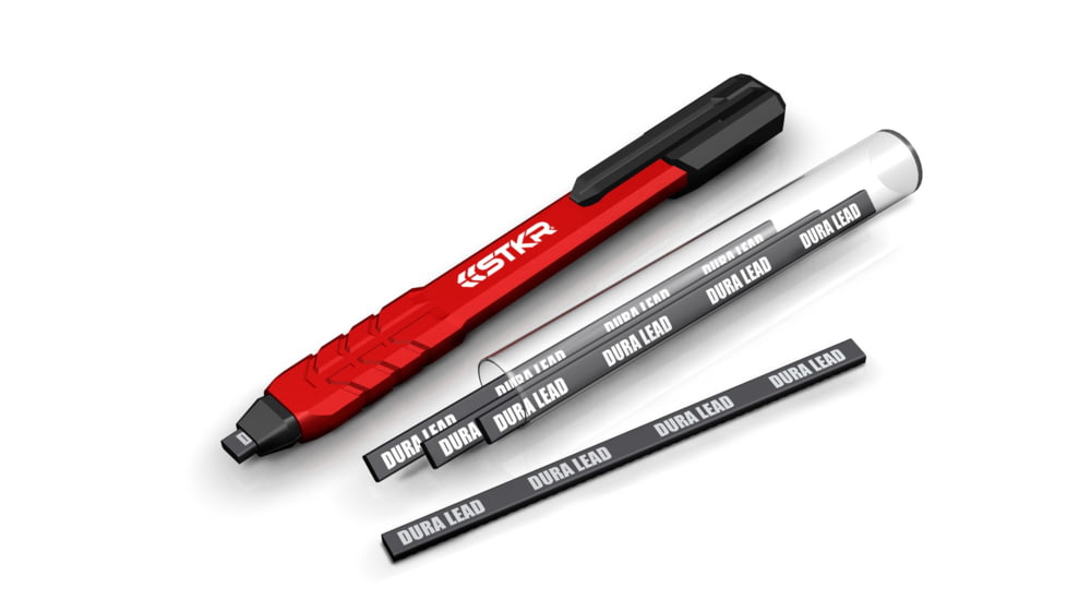 STKR Concepts Mechanical Carpenter Pencil w/ 3 pieces of Lead, Red, 77629