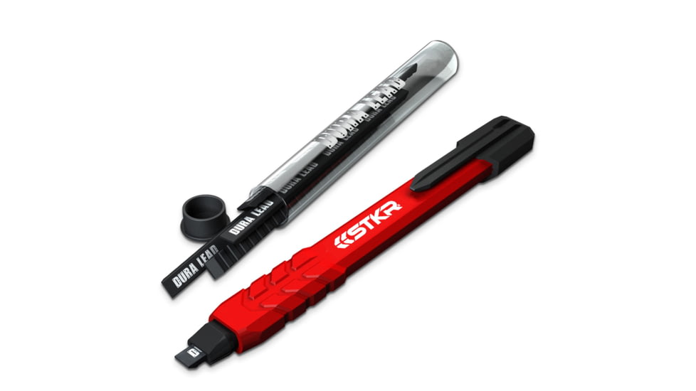STKR Concepts Mechanical Carpenter Pencil w/ 3 pieces of Lead, Red, 77629
