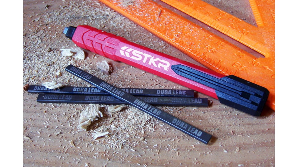 STKR Concepts Mechanical Carpenter Pencil w/ 3 pieces of Lead, Red, 77629