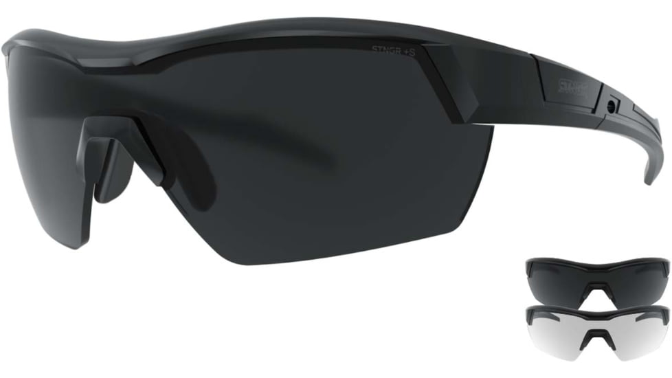 STNGR Lo-Drag Ballistic Sunglasses, Matte Black/Smoke/Clear,Non-Polarized, Medium/Large, 6K-8O41-JV3L