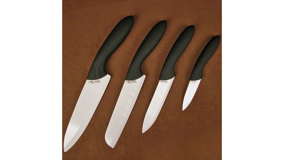Stone River Gear Ceramic Paring Utility Santoku Chef Knife with Acrylic Counter Top Holder, Black-White, 6.75, 6.0, 5.0, 3.0 SRG43CKWH
