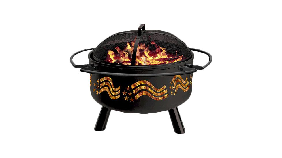Stone River Gear Solid-Steel Fire Pit/Grill Combo, Spark Arrestor, Grill Lifter and Flag Themed cutout on Sidewalls, Black, SRG1FP/FLAG