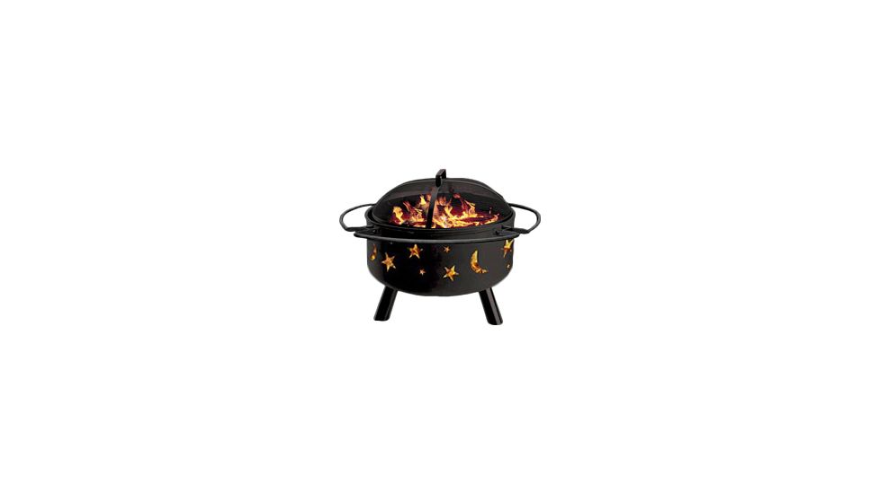 Stone River Gear Solid-Steel Fire Pit/Grill Combo, Spark Arrestor, Grill Lifter and Stars and Moon Cutout on Sidewalls, Black, SRG1FP/STARS