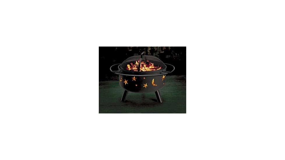 Stone River Gear Solid-Steel Fire Pit/Grill Combo, Spark Arrestor, Grill Lifter and Stars and Moon Cutout on Sidewalls, Black, SRG1FP/STARS