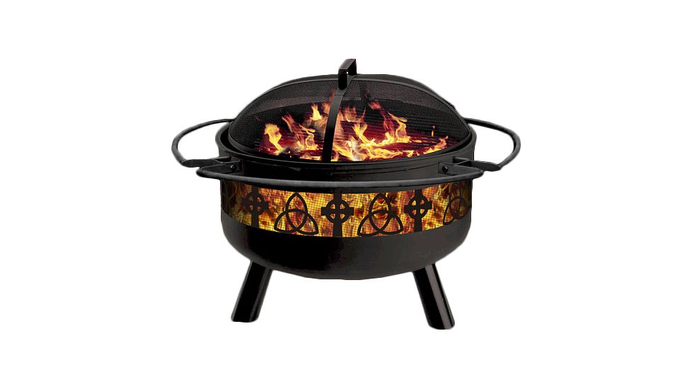 Stone River Gear Solid-Steel Fire Pit/Grill Combo, Spark Arrestor, Grill Lifter and Celtic Themed Cutouts on Sidewalls, Black, SRG2FP/CELTIC