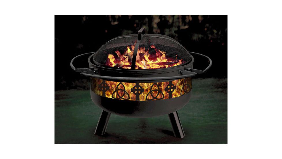 Stone River Gear Solid-Steel Fire Pit/Grill Combo, Spark Arrestor, Grill Lifter and Celtic Themed Cutouts on Sidewalls, Black, SRG2FP/CELTIC