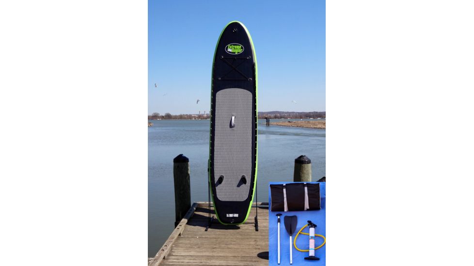 Stone River Gear Extreme Angler Inflatable, Standup Paddleboard, Black/Green/Grey FB11.0