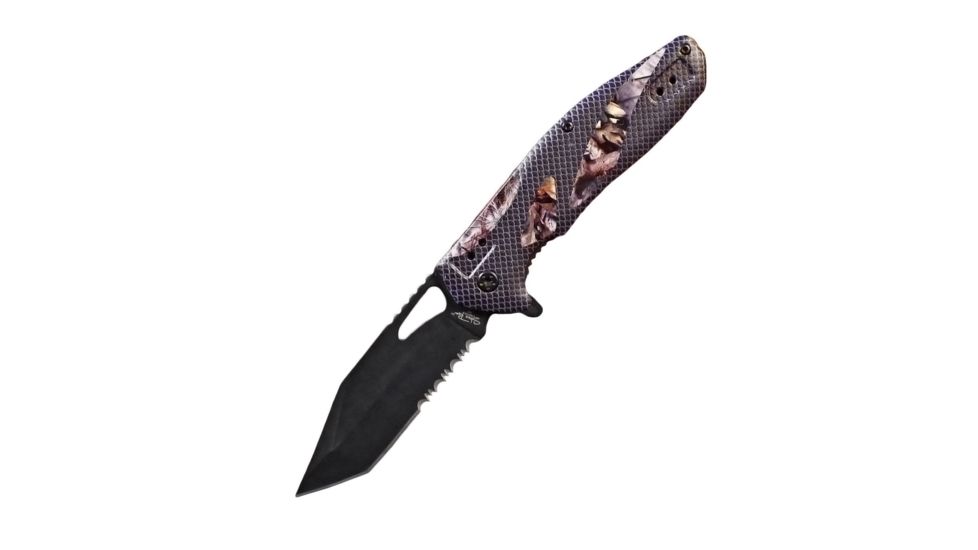 Stone River Gear Folding Knife w/Mossy Oak Break up Country Countoured Comport Grip Handles Sheath, Camo/Black, 3.25 SRG4TSCP