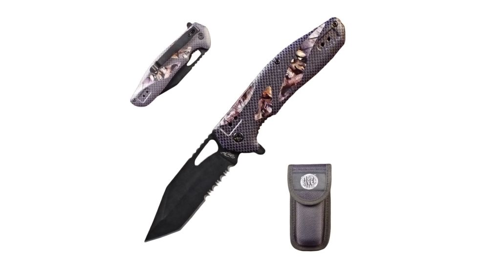 Stone River Gear Folding Knife w/Mossy Oak Break up Country Countoured Comport Grip Handles Sheath, Camo/Black, 3.25 SRG4TSCP