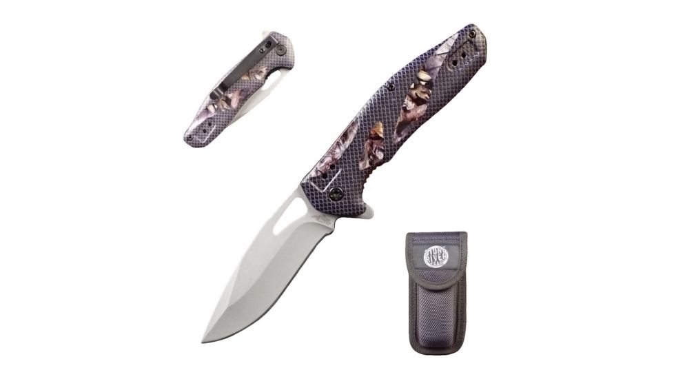 Stone River Gear Ultra Folding Liner Lock Knife w/Grip Handles and Sheath, Camo/Grey, 3.25 SRG4DPCP