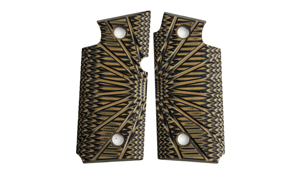 Stoner CNC SIG P938 G10 Gun Grips Aggressive Starburst Fits Sig Sauer 9mm P938 Pistol, Brown Black, Ambi, STO-P938-AS-AM-BNB