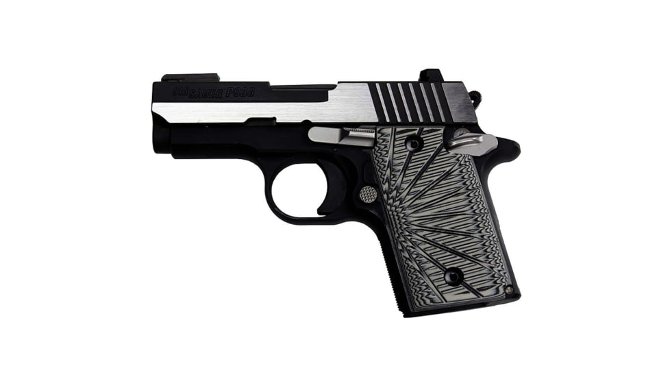 Stoner CNC SIG P938 G10 Gun Grips Aggressive Starburst Fits Sig Sauer 9mm P938 Pistol, Grey Black, Non Ambi, STO-P938-AS-NO-GRB