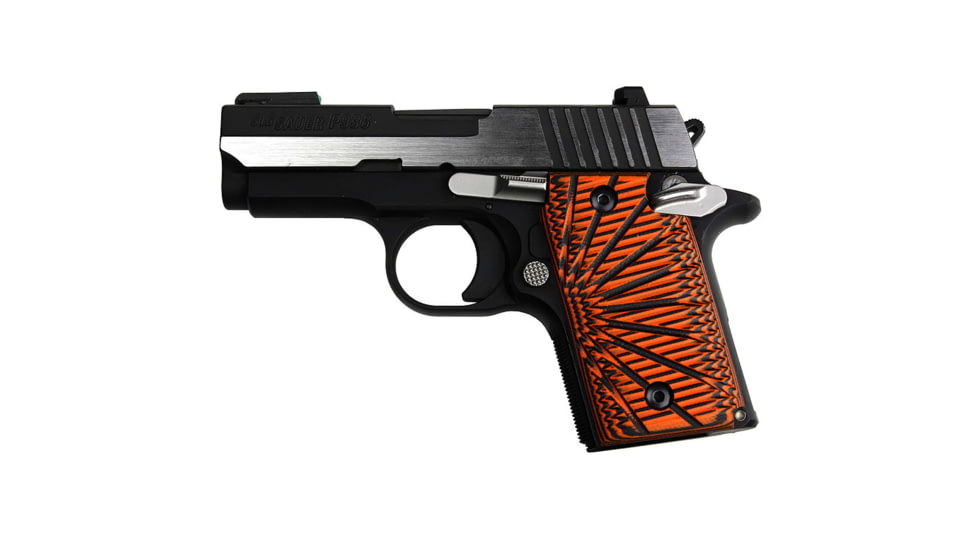 Stoner CNC SIG P938 G10 Gun Grips Aggressive Starburst Fits Sig Sauer 9mm P938 Pistol, Orange Black, Ambi, STO-P938-AS-AM-ORG
