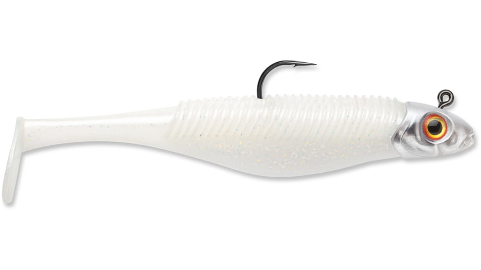 Storm 360GT Searchbait Shad, Sinking, 3-1/2", 1/4oz, #2/0 Hk, 1 Rigged Two Bodies, Pearl Ice, SBD35PI-14J