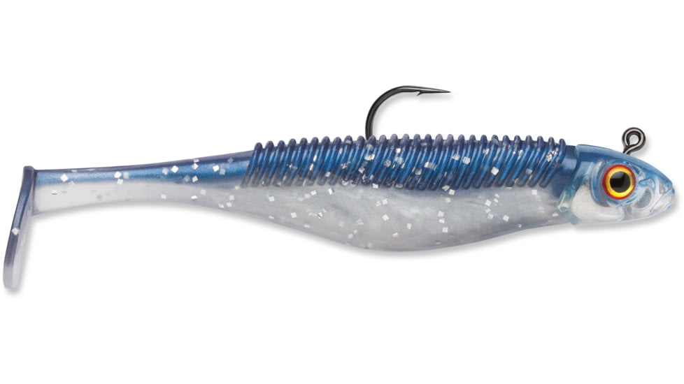 Storm 360GT Searchbait Shad, Sinking, 3-1/2", 1/4oz, #2/0 Hk, 1 Rigged Two Bodies, Tru Blue, SBD35TB-14J