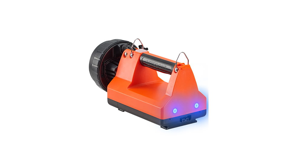 Streamlight E-Flood FireBox 1500 Lumens Rechargeable Lantern with Blue Taillight LEDs, 120V AC/12V DC Standard System with Shoulder Strap &amp; Mounting Rack, Orange, 45811