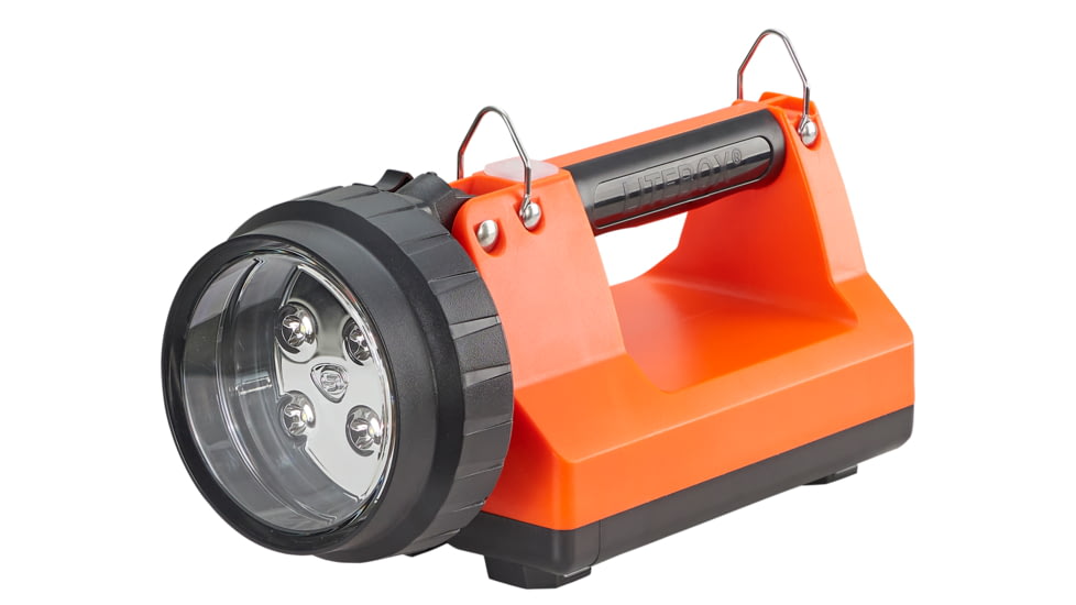 Streamlight E-Flood FireBox 1500 Lumens Rechargeable Lantern with Blue Taillight LEDs, 120V AC/12V DC Standard System with Shoulder Strap &amp; Mounting Rack, Orange, 45811