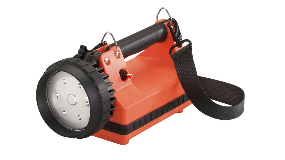 Streamlight E-Flood Firebox Rechargeable Lantern with Blue Taillight LEDs, 615 Lumens, 22060 - Iec Type A 100V Ac Charge Cord, 12V Dc Standard System, Orange, 45814