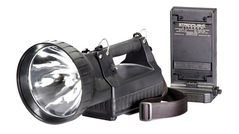 Streamlight H.I.D. LiteBox Searchlight - Rechargeable High Intensity Discharge Flashlight, Standard Charging System w/ 120V AC / 12V DC Charger, Black, 45621