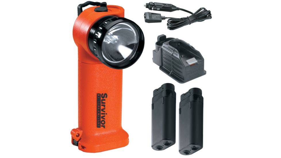 Streamlight Survivor Division 2 Flashlight, Orange - with 12V DC Car Charger, PiggyBack Fast Charge base, 2 batteries