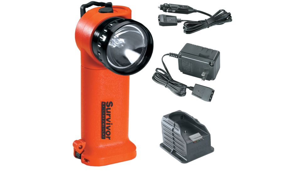 Streamlight Survivor Division 2 Flashlight, Orange - with 120V AC &amp; 12V DC chargers and 1 charging base