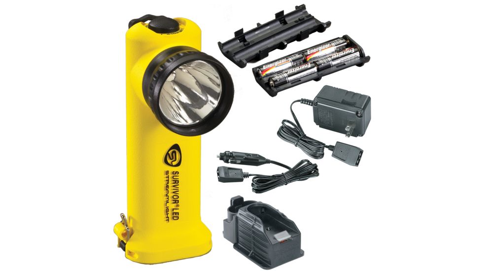 Streamlight Survivor-LED 90513, Yellow -AC and DC chargers, charging base, alkaline battery pack