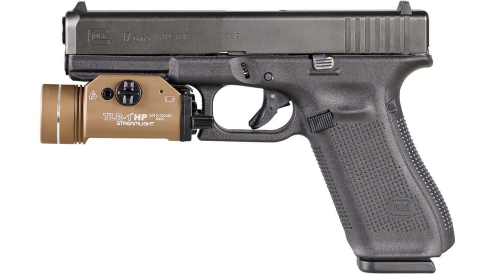 Streamlight TLR-1 HP 1000 Lumens High-Candela Rail-Mounted Strobing LED Tactical Light, CR123A, FDE, 59151