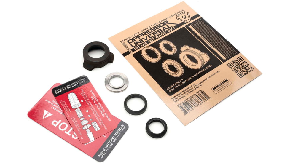 Strike Industries .223/5.56/.308/7.62/9mm SI OPPRESSOR Universal 3-Lug QD Base Set, Black, SI-BS-OPPRESSOR-U-BASE