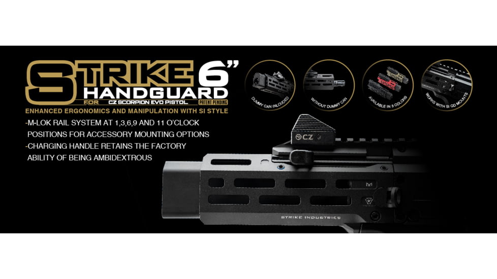 Strike Industries 6 Handguard for CZ Scorpion EVO Pistol, Black, SI-CEVO-HG-6-BK