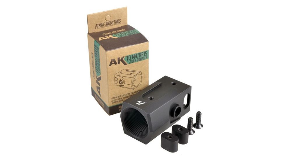 Strike Industries AK Stock Adaptor Allows For The Replacement of Any Standard Fixed Ak Stock To Be Converted To Accept an AR Buffer Tube Assembly, Black SI-AK-SA
