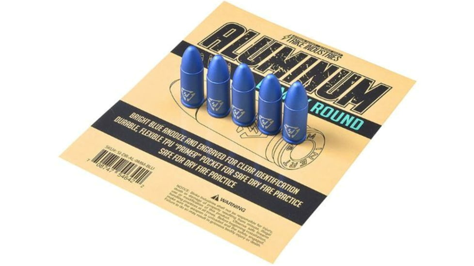 Strike Industries Aluminum Dummy Rounds-9mm - 5PK, Blue, One Size, SI-DR-AL-9mm-BLU