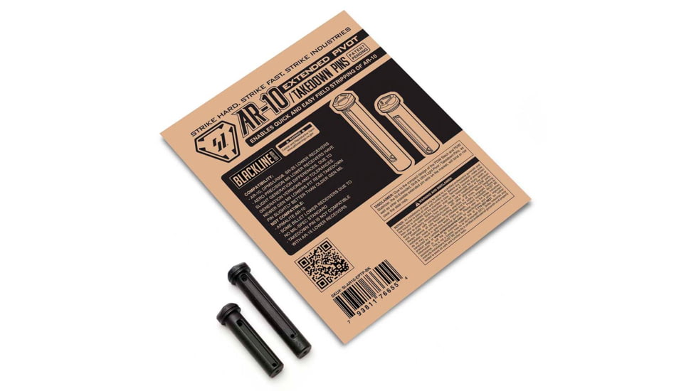 Strike Industries AR-10 Extended Pivot / Takedown Pins, Black, One Size, SI-AR10-EPTP-BK