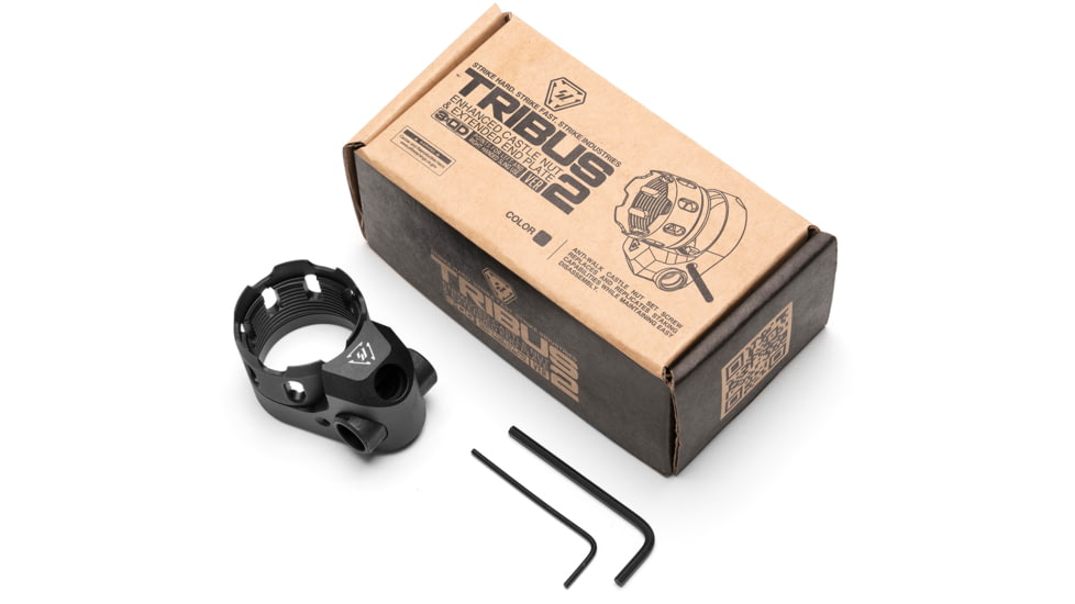 Strike Industries AR Enhanced Castle Nut / Extended End Plate, Version 2, Black, One Size, SI-AR-TRIBUS-BK