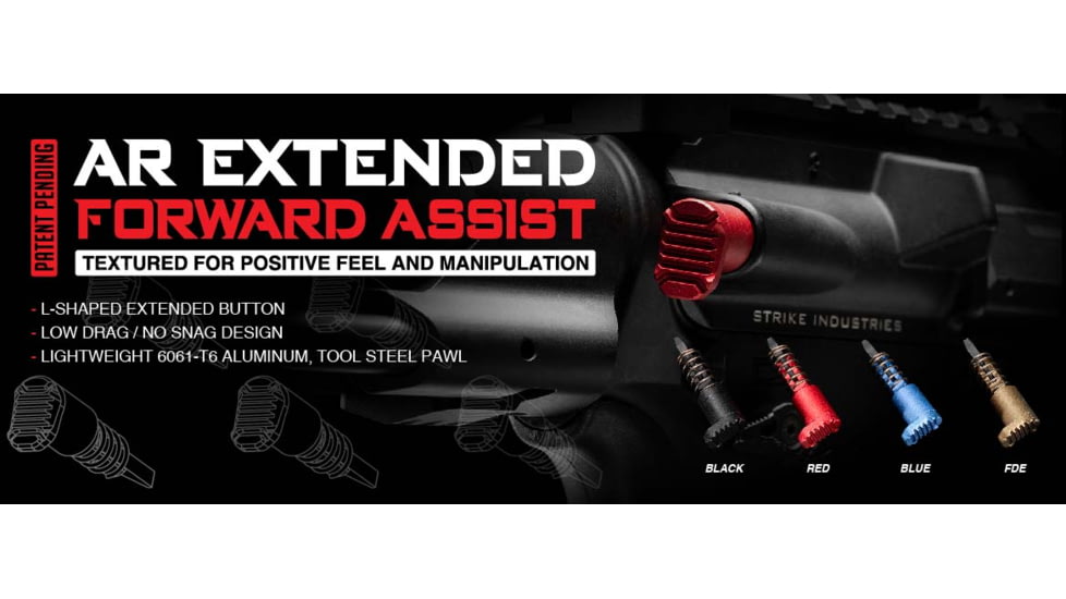 Strike Industries AR Extended Forward Assist, Black, One Size, SI-AR-E-FA-BK