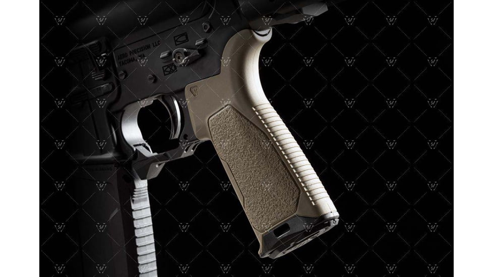 Strike Industries AR Overmolded Enhanced Pistol Grip, 15 Degree, FDE, One Size, SI-AR-OMPG-15-FDE