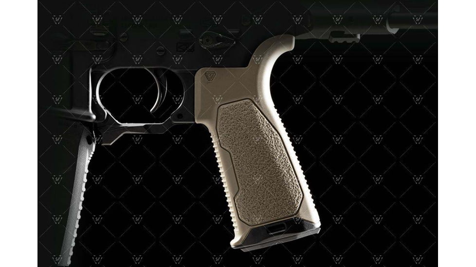 Strike Industries AR Overmolded Enhanced Pistol Grip, 15 Degree, FDE, One Size, SI-AR-OMPG-15-FDE
