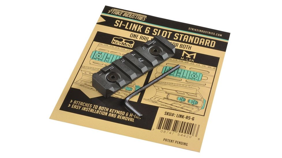 Strike Industries Link Rail Section 6 Slots Fits Most Keymod and M-LOK Version Mounting Surfaces, Black SI-LINK-RS-6-BK