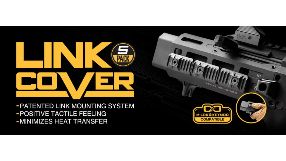 Strike Industries Rail Cover w/LINK system for MLok &amp; KeyMod Handguards, 5 Pieces, Black, SILINKCOVER